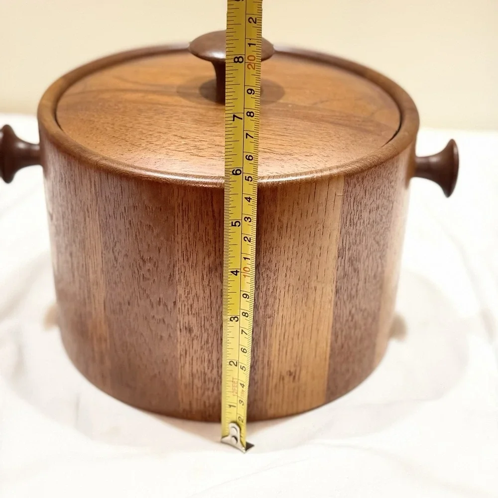 Vintage Teak Wood Ice Bucket, Danish w/plastic Insert Bucket And Foam Lining.